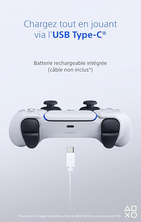 Manette PlayStation 5 officielle DualSense, Sans fil, Batterie rechargeable, Bluetooth, Compatible avec PS5