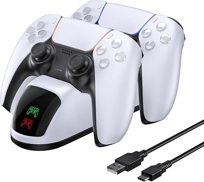 NexiGo Dobe PS5 Station de Charge Double avec indicateur LED, Haute Vitesse, Station de Charge pour Manette de Playstation 5 DualSense Blanc
