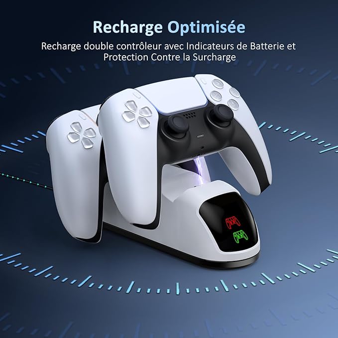 NexiGo Dobe PS5 Station de Charge Double avec indicateur LED, Haute Vitesse, Station de Charge pour Manette de Playstation 5 DualSense Blanc