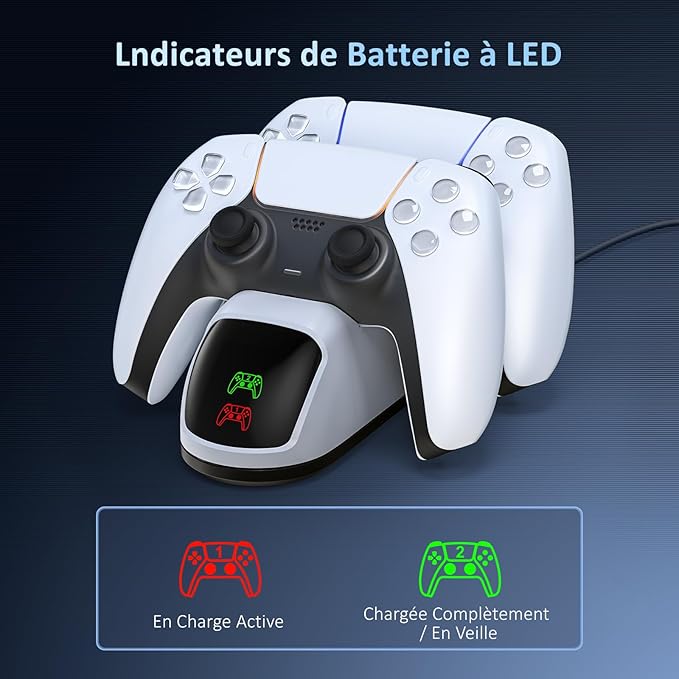 NexiGo Dobe PS5 Station de Charge Double avec indicateur LED, Haute Vitesse, Station de Charge pour Manette de Playstation 5 DualSense Blanc