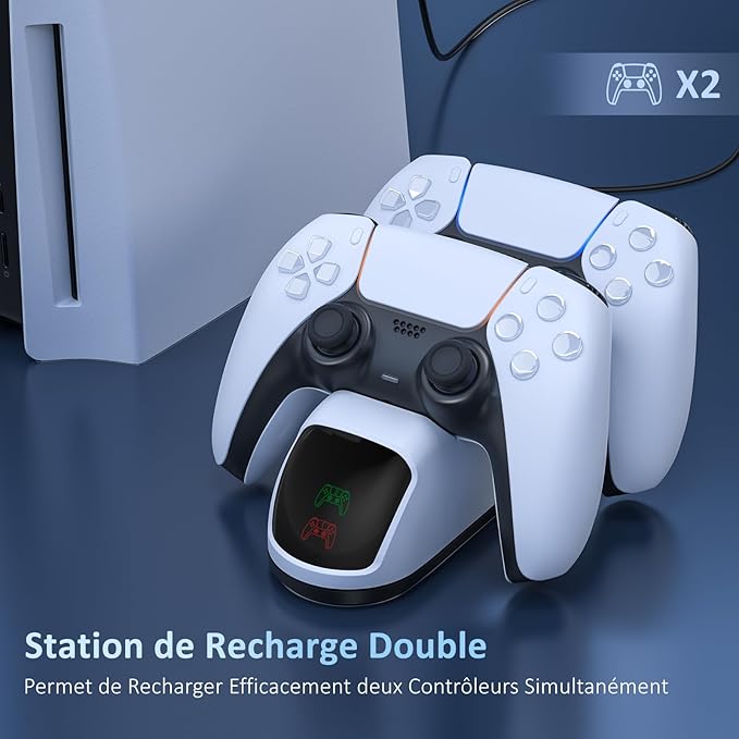 NexiGo Dobe PS5 Station de Charge Double avec indicateur LED, Haute Vitesse, Station de Charge pour Manette de Playstation 5 DualSense Blanc