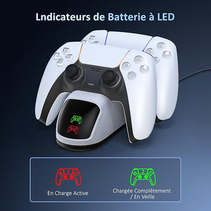 NexiGo Dobe PS5 Station de Charge Double avec indicateur LED, Haute Vitesse, Station de Charge pour Manette de Playstation 5 DualSense Blanc