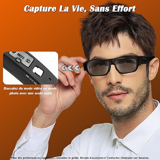 Lunettes avec Caméra 4K, 2025 Nouvelles Lunettes Camera de Sport pour l'extérieur, Lunettes de Soleil Vidéo avec Protection UV400, Support Photo/Vidéo, Opération à une Touche