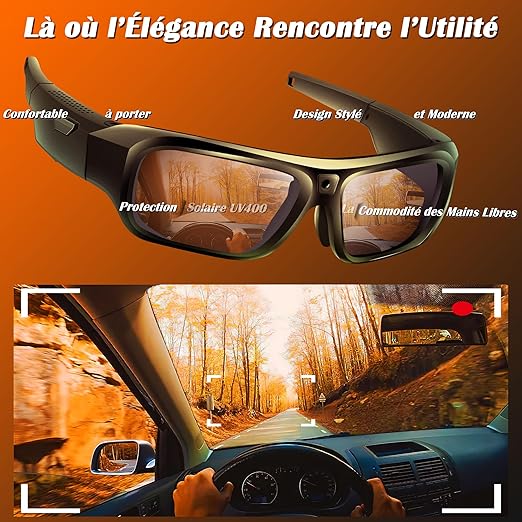 Lunettes avec Caméra 4K, 2025 Nouvelles Lunettes Camera de Sport pour l'extérieur, Lunettes de Soleil Vidéo avec Protection UV400, Support Photo/Vidéo, Opération à une Touche